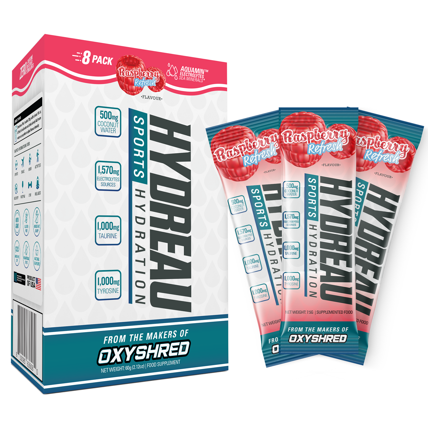 HYDREAU Sports Hydration Stick Pack - Raspberry Refresh